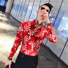 312A-741-P502021秋季波罗印花修身长袖衬衫男夜店发型师衬衣，男装衬衫，星座312A