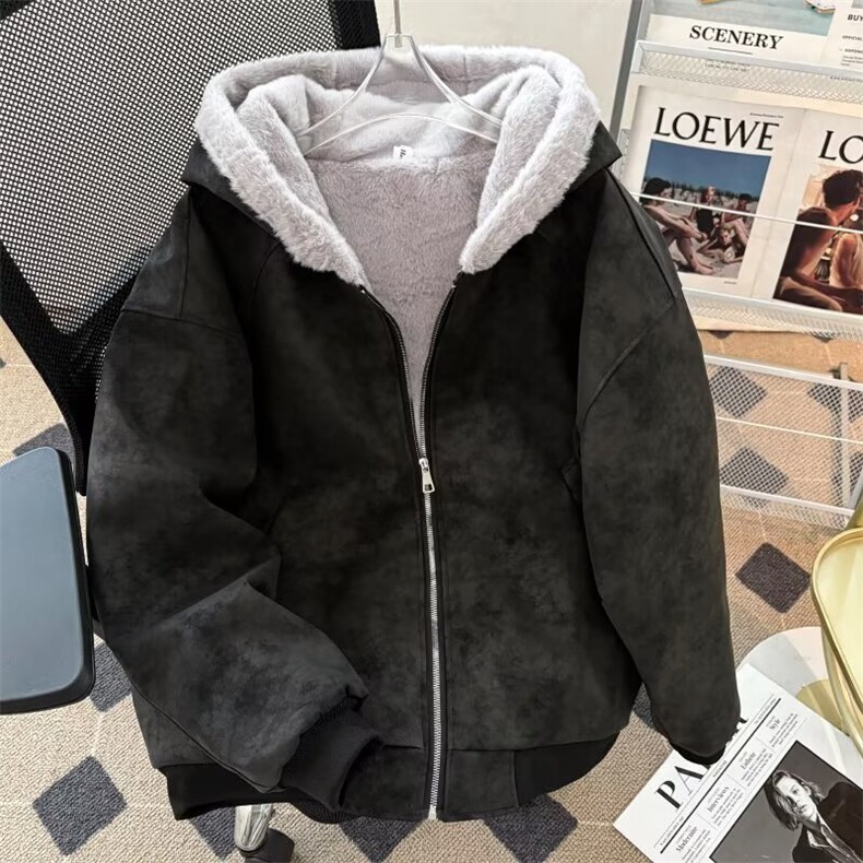 加绒加厚保暖卫衣男士秋冬新款韩版潮流情侣纯色外套百搭上衣服潮，男装棉衣，星座506A