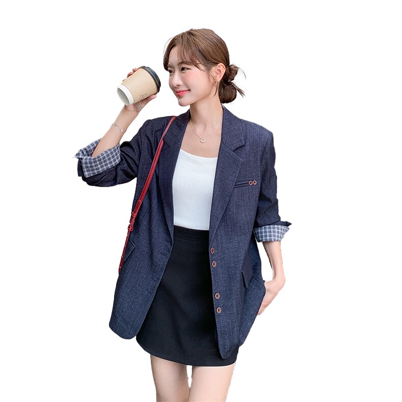 蓝色西装外套女2025秋季新款韩版通勤风高级感气质百搭西服上衣,女装西装,浙宝106