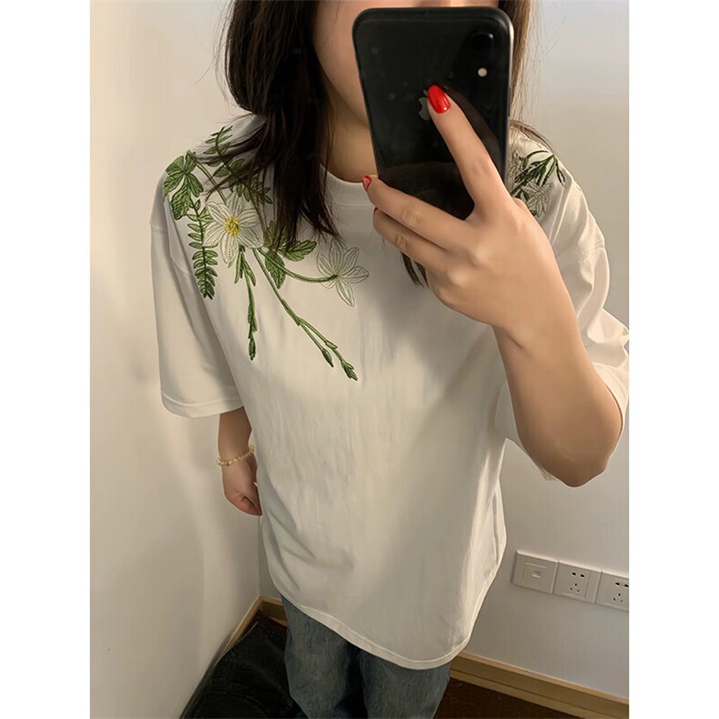 万针全刺绣工艺高品质260克纯棉双纱美式宽松百搭短袖T恤特P33,男装T恤,电商A486-1
