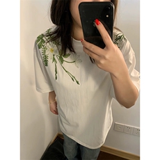 万针全刺绣工艺高品质260克纯棉双纱美式宽松百搭短袖T恤特P33，男装T恤，电商A486-1