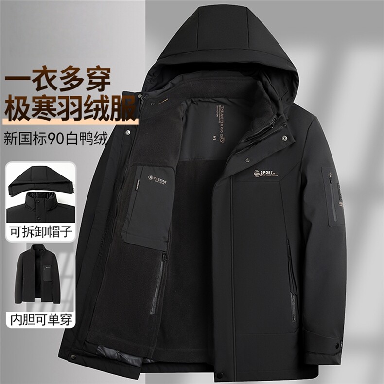 2025新款【可拆卸内胆】90白鸭绒连帽羽绒服外套男90绒新标，男装羽绒服，星座505-2（原电商A260-1)