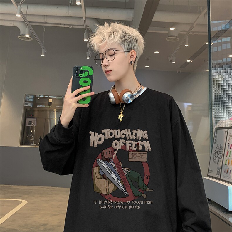 已注册港风纯棉260克高街抖音直播得物品质长袖T恤打底衫T4209P28，男装T恤，电商C408-1(原B339-1)