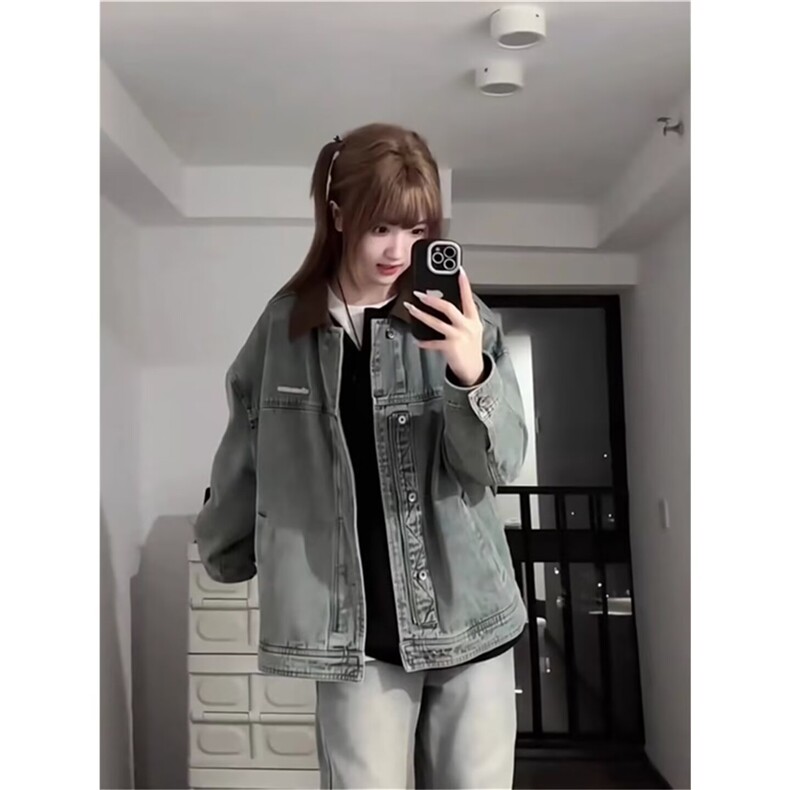 F4006-P64美式复古水洗做旧绿色牛仔外套秋季小众欧美高街,男装工装外套,电商B323A