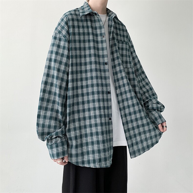 宽松长袖格子衬衫男KD613-P45,男装衬衫,电商D312-1