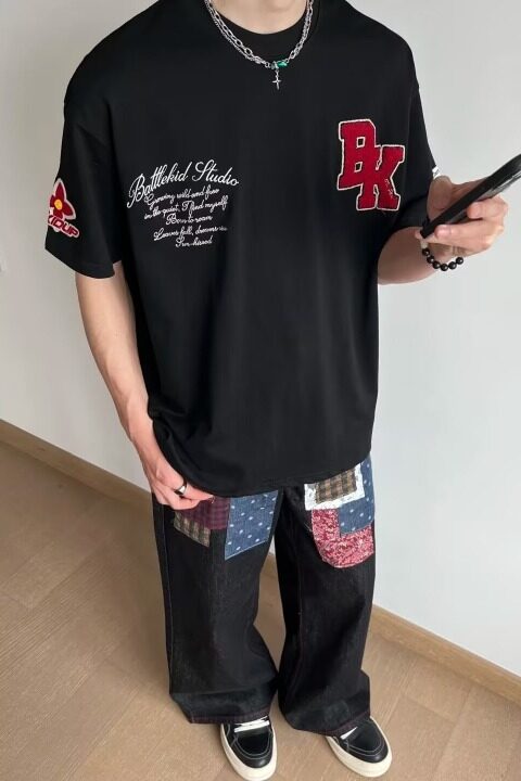 文艺ins无品牌新款日系美式高街字母毛巾刺绣t恤男夏季潮流百,男装T恤,星座218-1（原230）
