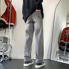 烟灰色高弹力牛仔裤毛边脚口修身显瘦X1213-NZ21-P55，男装牛仔裤，星座1213