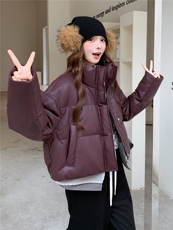 2025新款PU皮短款撞色新标90%白鸭绒羽绒服1D066-P355-K455，女装羽绒服，1D066-1