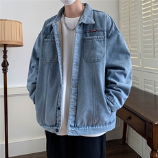 现货加绒牛仔棉衣外套男冬宽松情侣款复古加厚保暖翻领MY2225-P88，男装棉衣，星座1103-3
