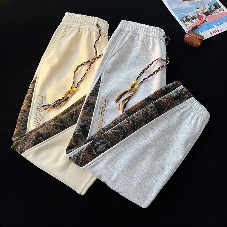 8XL-M春季新中式民族风束脚卫裤男潮牌拼接刺绣休闲裤KZ024P45，男装休闲裤，电商B312