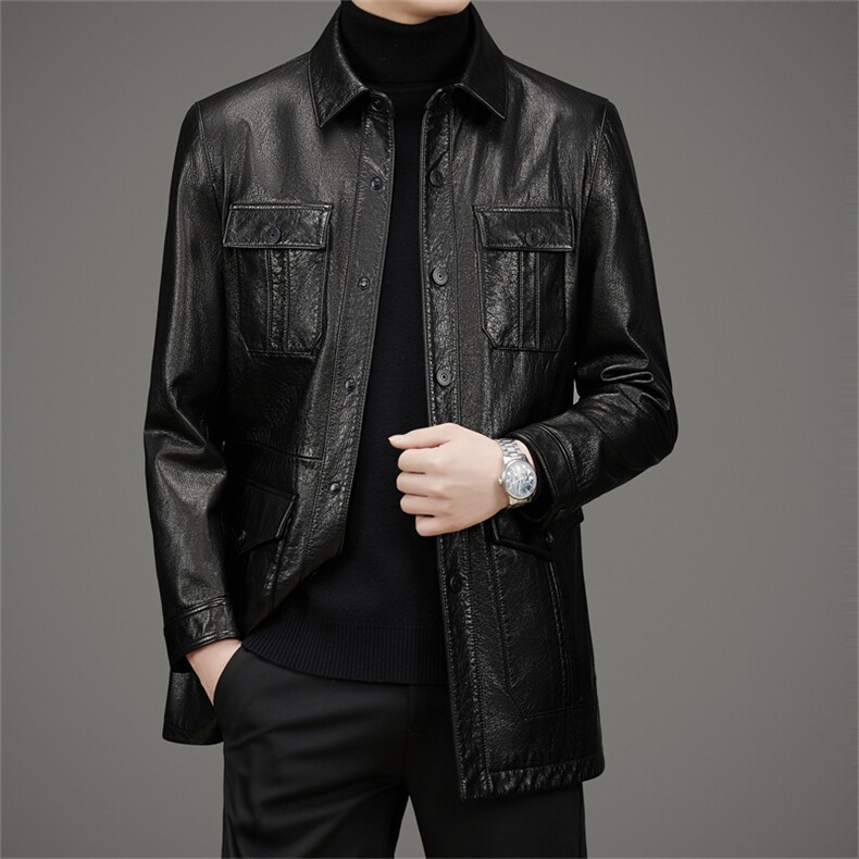 DLSN22135海宁皮衣男牛皮风衣外套韩版修身商务男装P1050，男装皮衣，电商B360