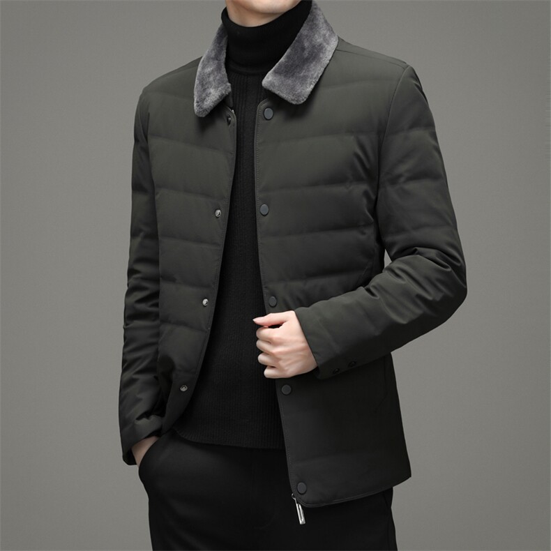 21冬季新款90羽绒服男翻领宽松休闲简约百搭毛领外套DD21703-P250，男装羽绒服，电商B212（原钱塘6029）