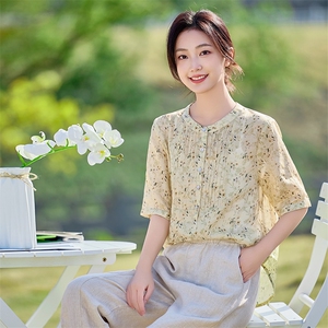 文艺风2026年夏季女短袖宽松亲肤透气文艺/优雅图片