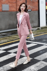 2021春秋款纯色西装两件套翻袖修身显瘦个性气质两件套，女装套装/套裙，瑶迪依秀