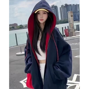 拉链卫衣女春秋季2025新款宽松休闲百搭连帽运动上衣外套 W25图片