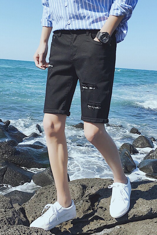 K582-P352024夏季风潮流牛仔裤休闲破洞五分裤,男装牛仔裤,星座103A