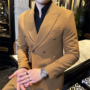 7722-P245 2025秋季时尚英伦风男士双排扣西服西裤两件套装图片