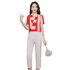 2021年夏季时尚潮流气质拼接色直筒裤优雅套装，女装套装/套裙，贵人树