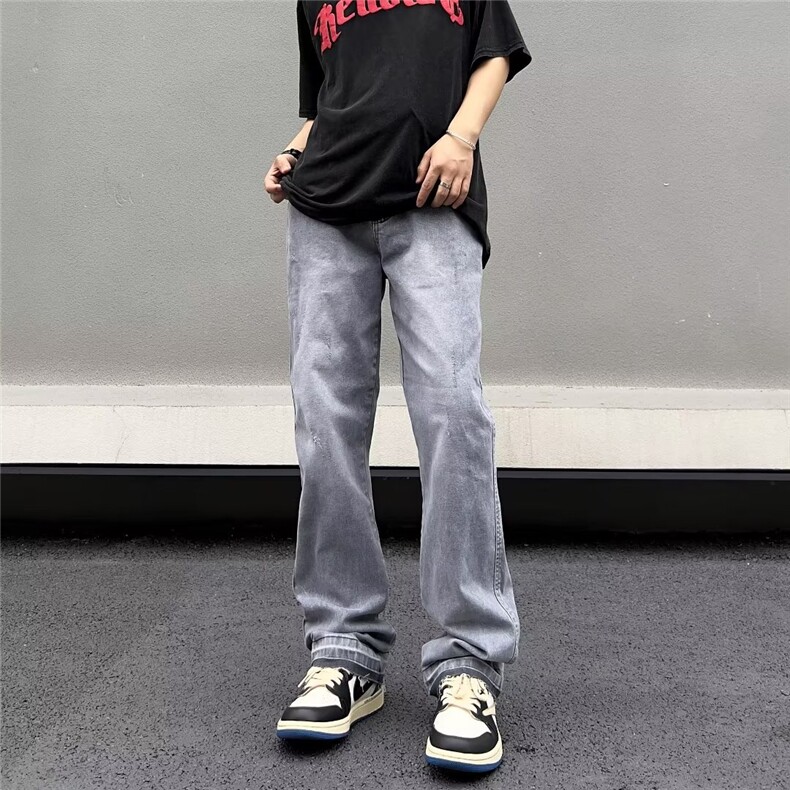 牛仔裤男美式vibe裤子2023夏季高街潮牌直筒百搭水洗裤N08160-P45图片