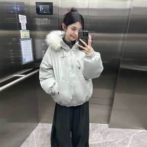 情侣款大毛领派克服羽绒服冬季新款保暖工装棉服外套T601-P98网图图片