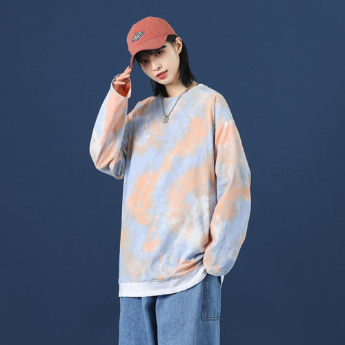 21秋季新款中性扎染长袖T恤女宽松落肩袖衬衫DS-A160-1-T103-P35,男装T恤,电商C323-1