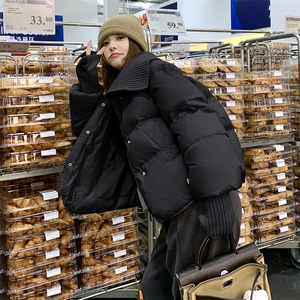黑色短款羽绒服女2024冬季新款加厚白鸭绒面包服外套图片