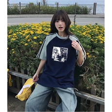 抖音得物品质二开240克宽松纯棉美式潮牌插肩三杠织带短袖T恤，男装T恤，电商A486