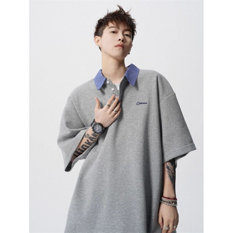 夏季美式翻领短袖T恤潮牌宽松休闲百搭痞帅高街刺绣POLO衫T260p35，男装Polo衫，电商D315