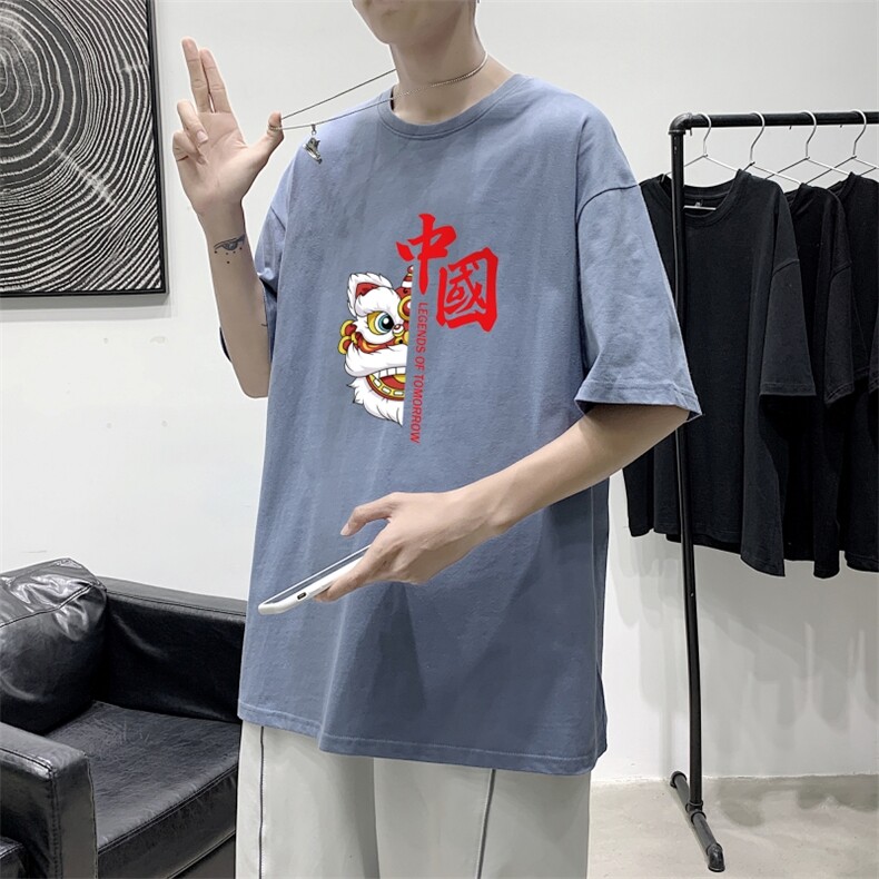 T2206P25港风室内男士t恤短袖ins潮牌潮流夏季薄款上衣服港风宽松图片