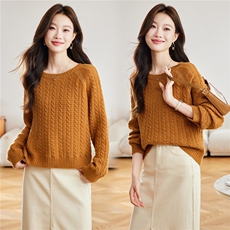 麻花毛衣女款2025新款秋冬宽松短款上衣独特漂亮减龄高级感打底衫，女装羊毛衫，艾米