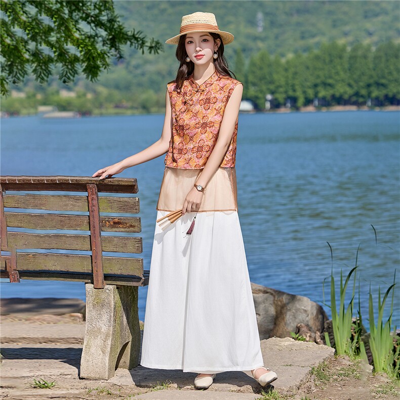 现货2026年夏季新中式上衣麻料阔腿裤子，可分开卖,女装套装/套裙,艾仟回(原伊仟回)