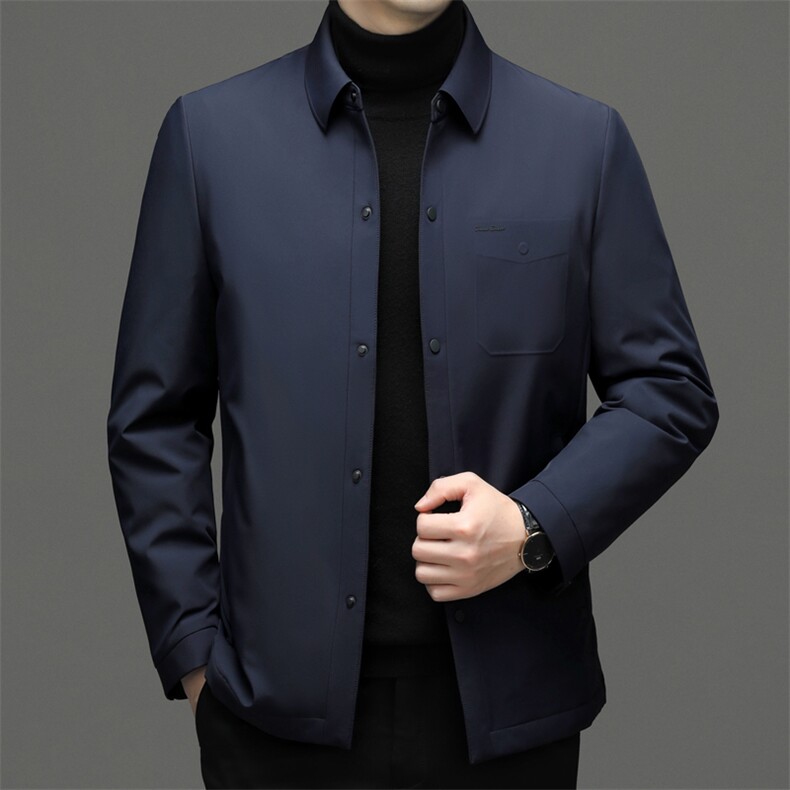 冬季新款男士翻领纯色羽绒服中年商务休闲上衣厚款保暖鹅绒外套,男装羽绒服,电商B212（原钱塘6029）