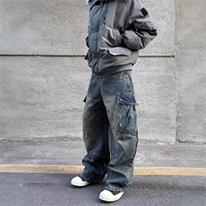 美式水洗解析多口袋弯刀牛仔裤男女高街直筒阔腿工装裤子NZU102，男装牛仔裤，星座516A