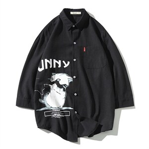 2021夏季新款无影墙日系大码男猫咪印花宽松七分袖衬衫C3005-P45,男装衬衫,电商A001