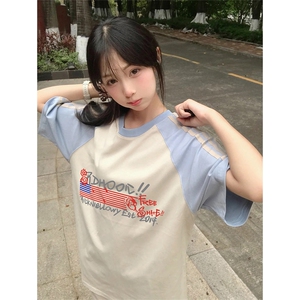 抖音得物品质二开240克宽松纯棉美式潮牌插肩三杠织带短袖T恤图片