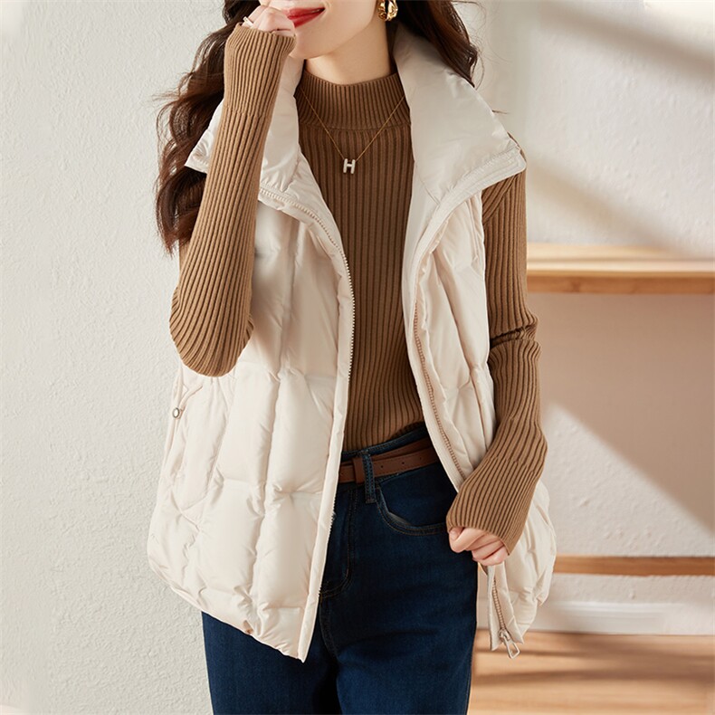 2022冬季新款羽绒服马甲立领加厚90白鸭绒休闲款拉链,女装羽绒服,蝶眷