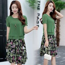 雪纺碎花中长款连衣裙两件套女2022春夏新款时尚宽松气质裙子套装，女装套装/套裙，琦鑫阁（原依鑫阁）