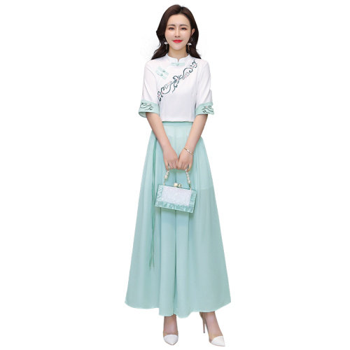 芷墨原创时尚飘逸上衣阔腿裤两件套装茶服,女装套装/套裙,芷墨服饰