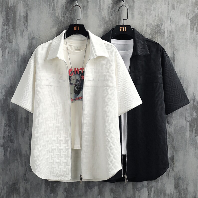 7XL-M挂拍短袖衬衫男2023夏季新款潮牌胖子开衫肌理感上衣加大码,男装衬衫,钱塘717(原712)