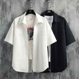 7XL-M 挂拍短袖衬衫男2023夏季新款潮牌胖子开衫肌理感上衣加大码图片