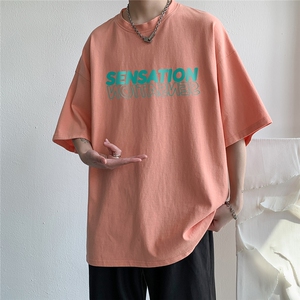 港风  200g纯棉夏季新款短袖T恤字母印花简约新潮 T46 P25控38图片