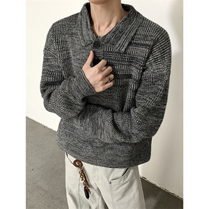 美式复古毛衣男慵懒高级感翻领针织衫秋冬打底衫MY0584-P73图片