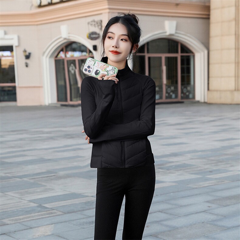 现货2024新款女冬季运动外套轻薄羽绒服长袖运动厚瑜伽服运动上衣,女装羽绒服,曼娅璐