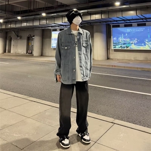 夹克秋季新款男士美式复古牛仔外套宽松休闲情侣上衣潮88233-P55图片