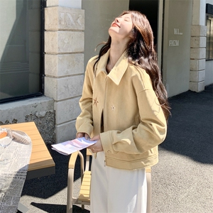 黄色麂皮绒短外套女2025秋季新款韩系设计感洋气减龄刺绣夹克上衣图片