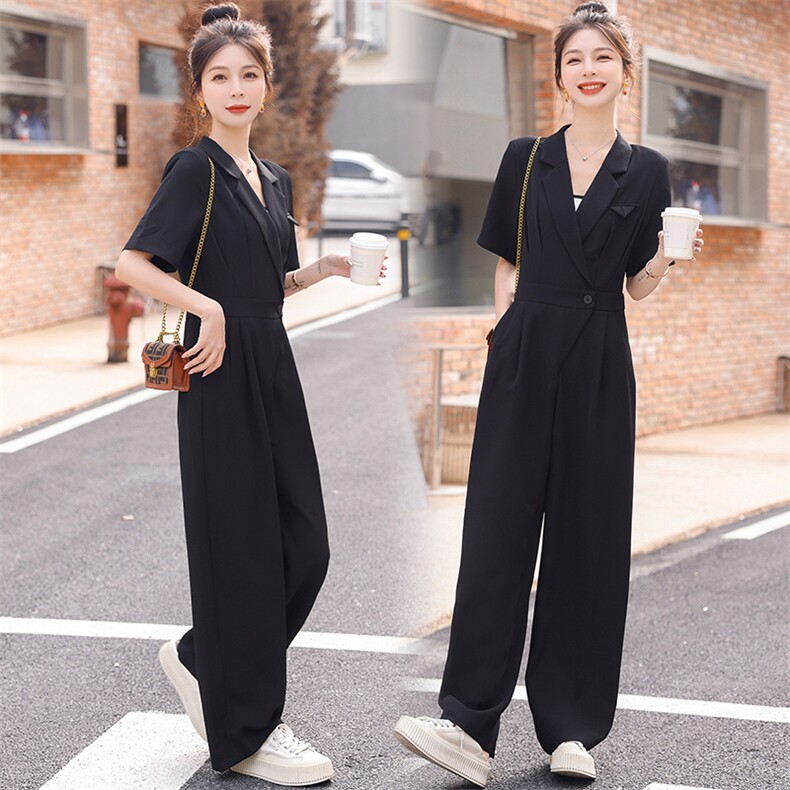 黑色西装连体裤女2025年新款夏季减龄法式高端气质连衣裤，女装连体裤，微微衣阁