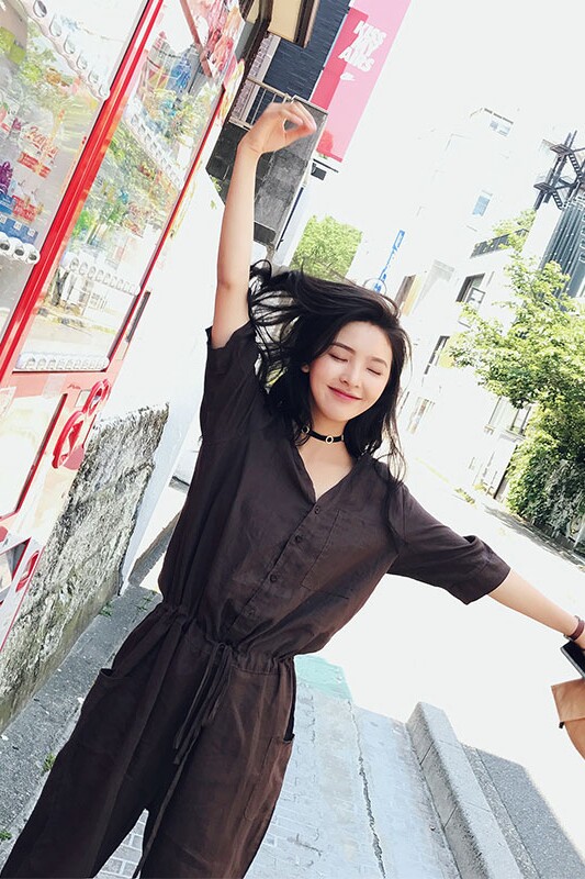 纯色潮流街头韩版百搭休闲时尚显瘦修身清纯甜美2021年夏季连体裤,女装套装/套裙,梦懿尔
