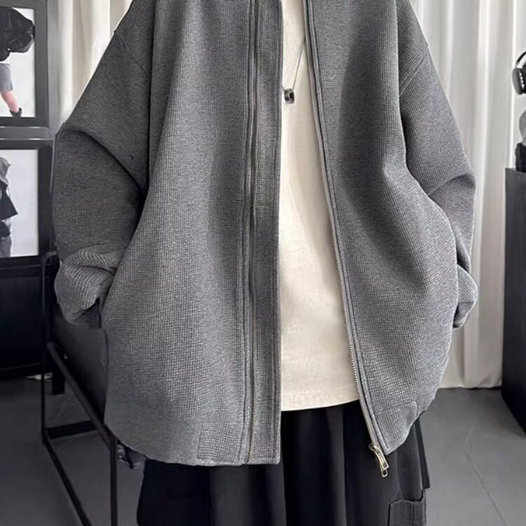 复古日系华夫格重磅棒球服外套男女春秋季潮牌情侣休闲百搭夹克,男装夹克,星座506A