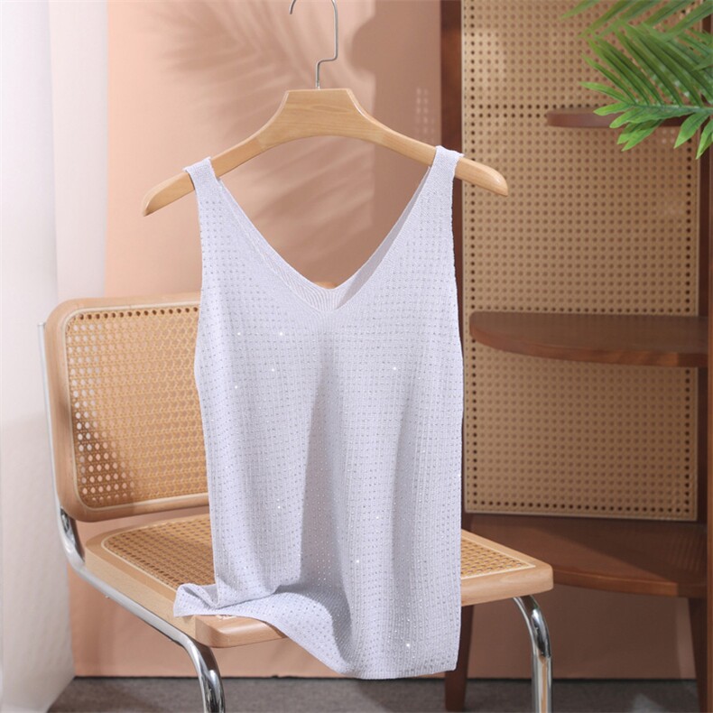 夏季洋气可外穿带钻吊顶背心打底衫冰丝宽松时尚夏季配西装上衣，女装背心吊带，暖姿羊绒