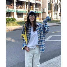 美式复古格子衬衫裤男女宽松百搭流苏设计感衬衣外套CS321，男装衬衫，星座516A